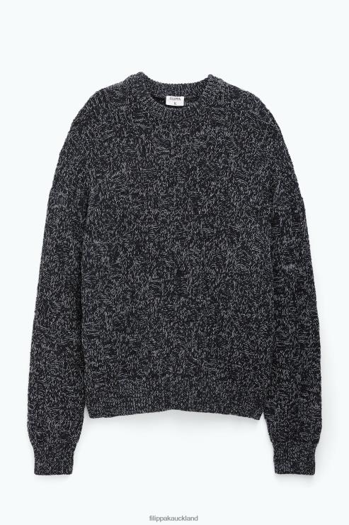 Men Filippa K Black/White Square Knit Sweater Apparel 66L84295