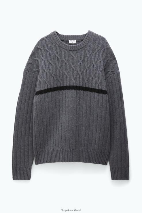 Men Filippa K Grey Melange Patchwork Sweater Apparel 66L84269