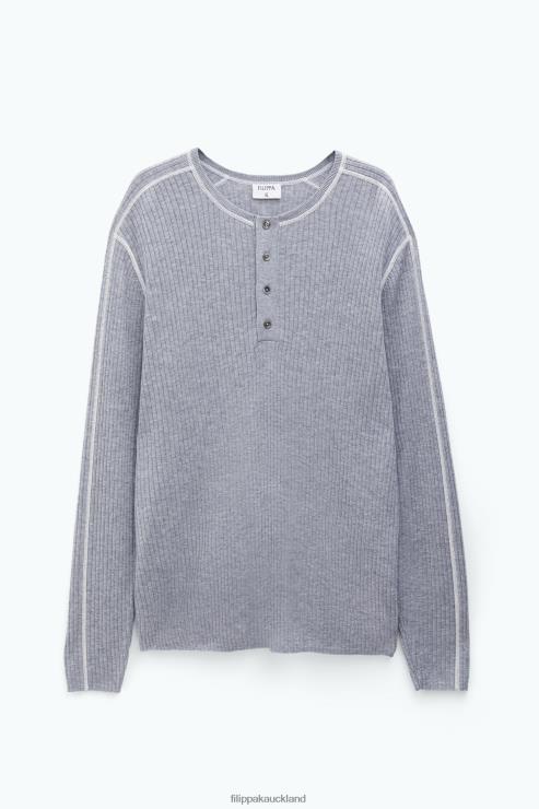 Men Filippa K Grey/White Light Rib Sweater Apparel 66L84276