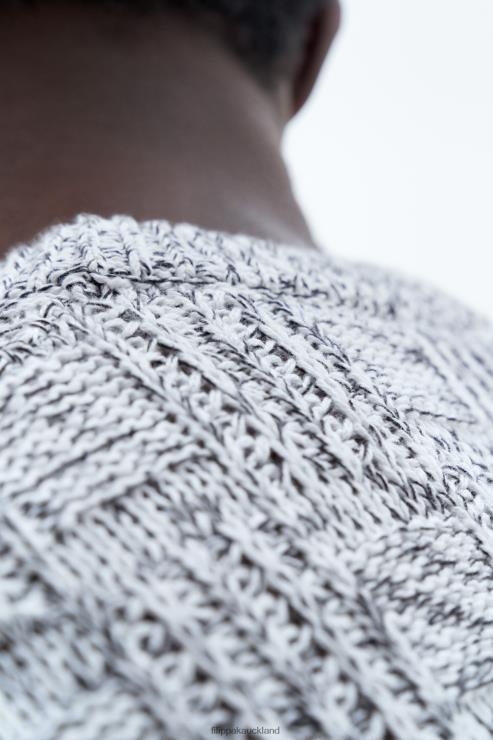 Men Filippa K White/Black Square Knit Sweater Apparel 66L84279