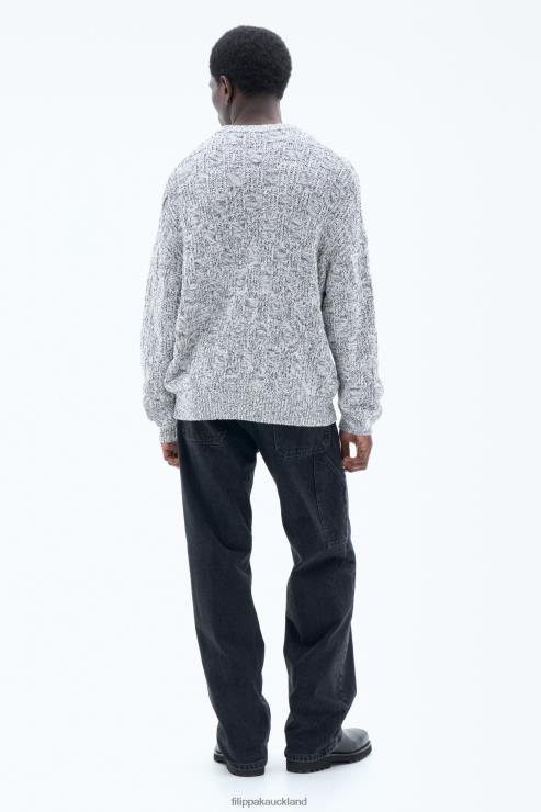 Men Filippa K White/Black Square Knit Sweater Apparel 66L84279