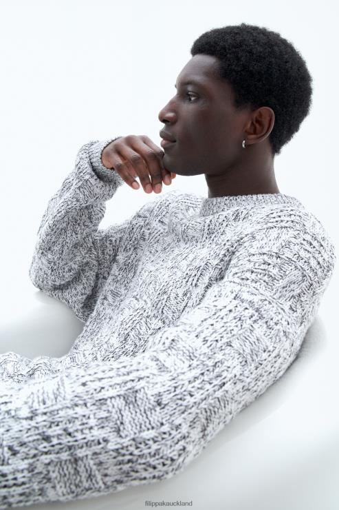 Men Filippa K White/Black Square Knit Sweater Apparel 66L84279
