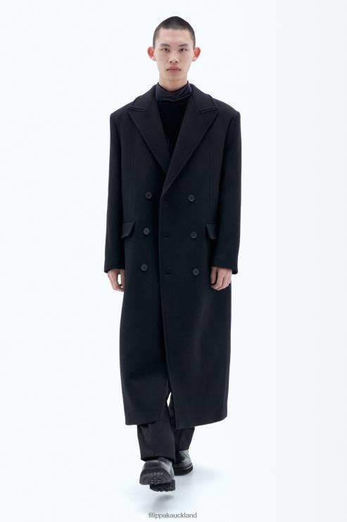 Men Filippa K Black Double Breasted Wool Coat Apparel 66L84260