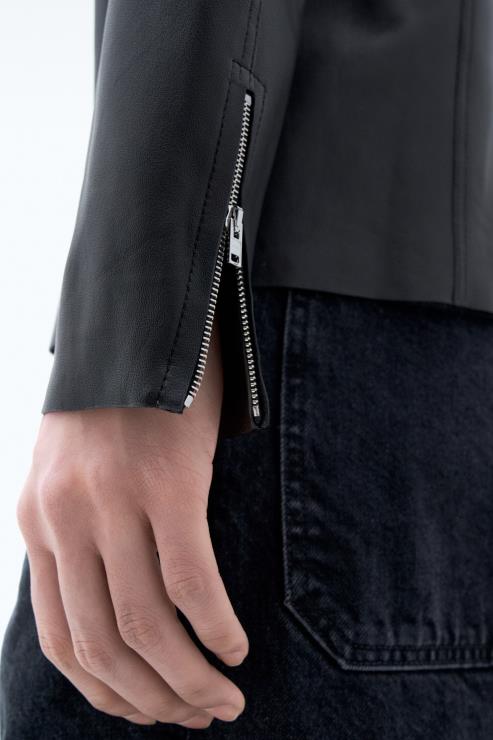 Men Filippa K Black/Smoke Green Leather Zip Jacket Apparel 66L84259