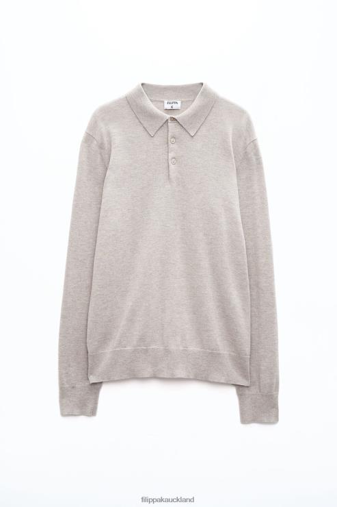 Men Filippa K Beige Melange Knitted Polo Shirt Apparel 66L84273