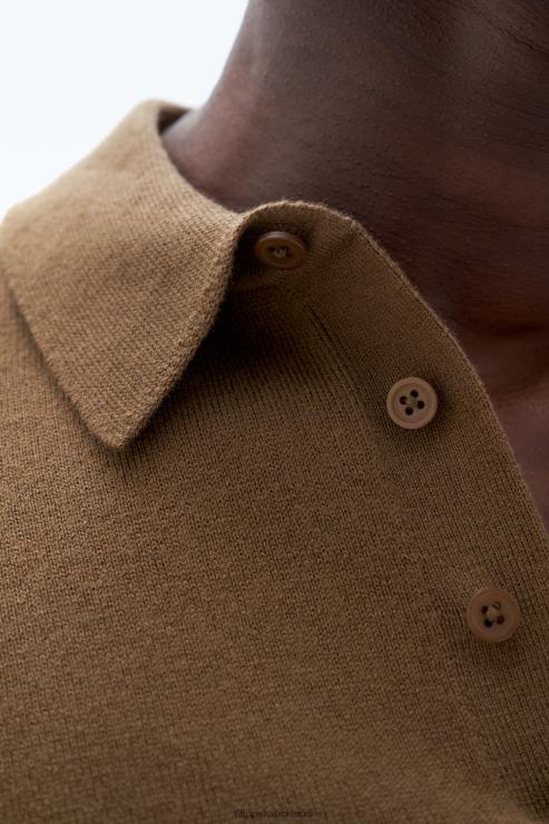 Men Filippa K Bronze Green Knitted Polo Shirt Apparel 66L84296