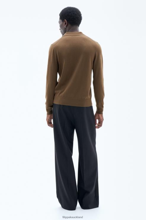 Men Filippa K Bronze Green Knitted Polo Shirt Apparel 66L84296