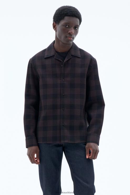 Men Filippa K Dark Chocolate/Black Check Waffle Check Resort Shirt Apparel 66L84383