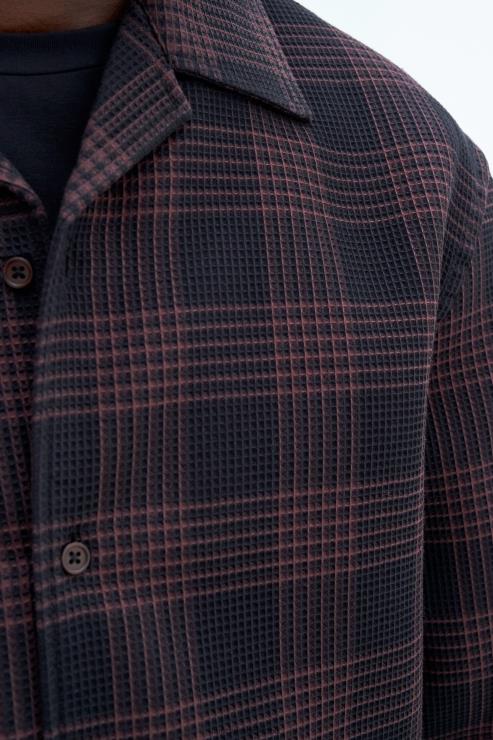 Men Filippa K Dark Chocolate/Black Check Waffle Check Resort Shirt Apparel 66L84383