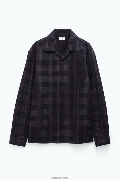 Men Filippa K Dark Chocolate/Black Check Waffle Check Resort Shirt Apparel 66L84383