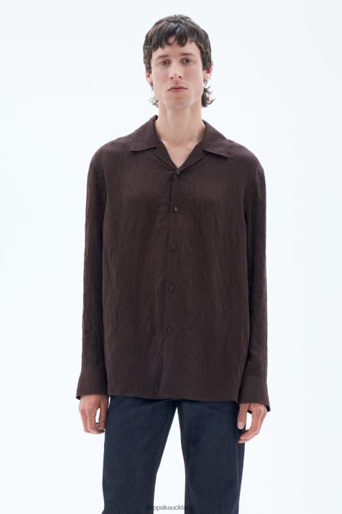 Men Filippa K Dark Chocolate Crinkled Resort Shirt Apparel 66L84399