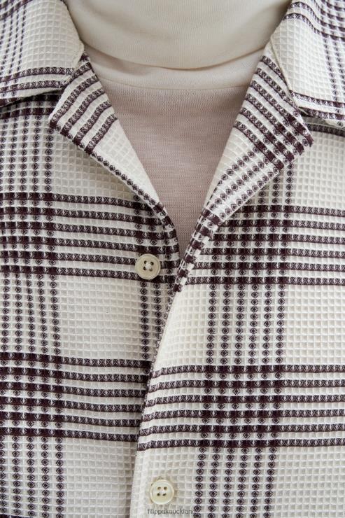 Men Filippa K Dark Chocolate/White Chalk Waffle Check Resort Shirt Apparel 66L84394