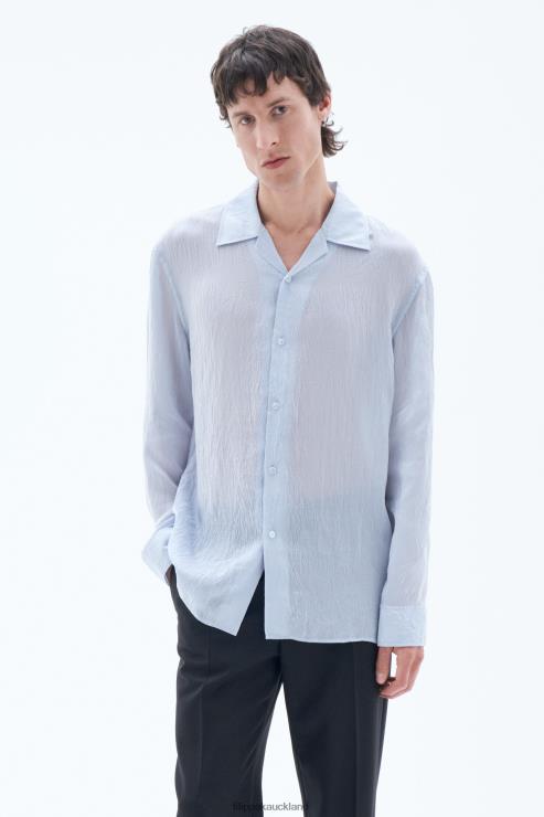 Men Filippa K Ice Blue Crinkled Resort Shirt Apparel 66L84391