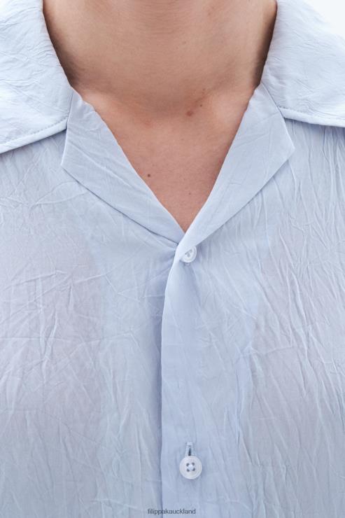 Men Filippa K Ice Blue Crinkled Resort Shirt Apparel 66L84391