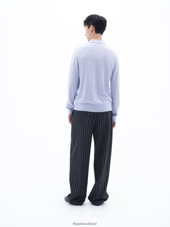Men Filippa K Ice Blue Knitted Polo Shirt Apparel 66L84272