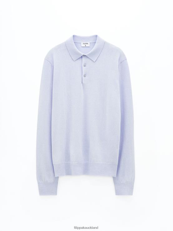 Men Filippa K Ice Blue Knitted Polo Shirt Apparel 66L84272