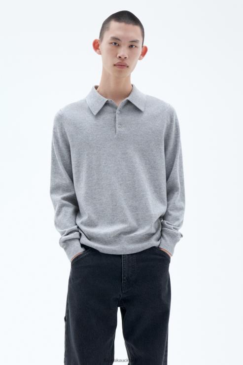 Men Filippa K Light Grey Melange Knitted Polo Shirt Apparel 66L84293