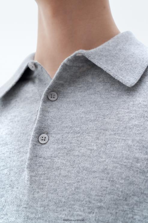 Men Filippa K Light Grey Melange Knitted Polo Shirt Apparel 66L84293
