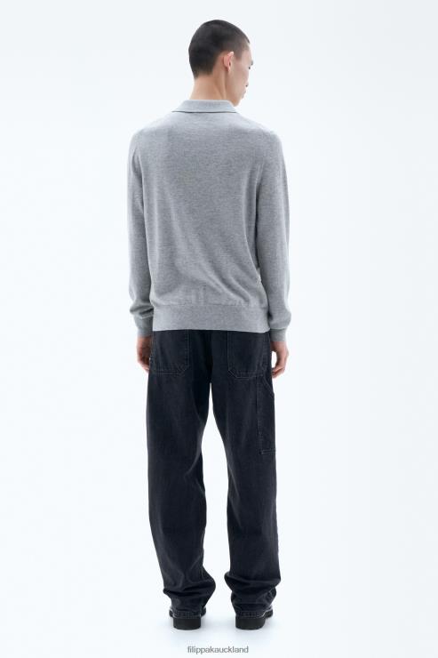 Men Filippa K Light Grey Melange Knitted Polo Shirt Apparel 66L84293