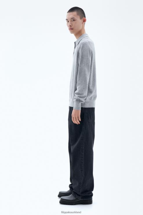 Men Filippa K Light Grey Melange Knitted Polo Shirt Apparel 66L84293