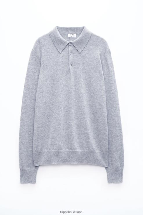 Men Filippa K Light Grey Melange Knitted Polo Shirt Apparel 66L84293