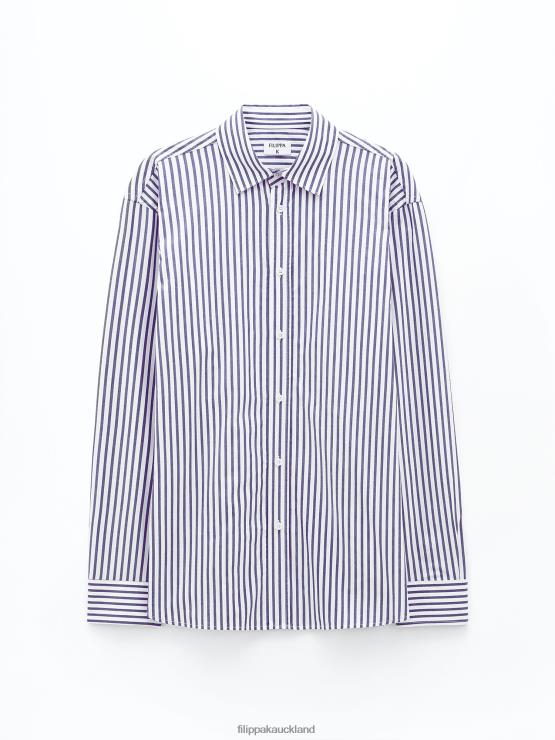 Men Filippa K Pacific Blue/White Stripe Striped Cotton Shirt Apparel 66L84393