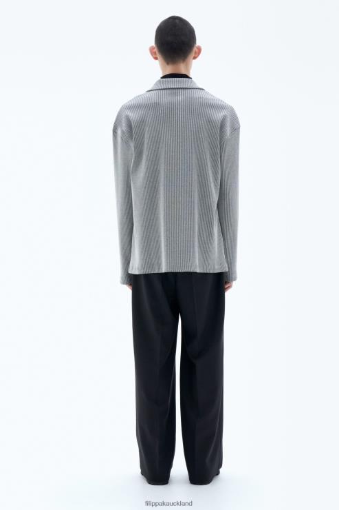 Men Filippa K Pearl Grey/Black Heavy Rib Cardigan Apparel 66L84312