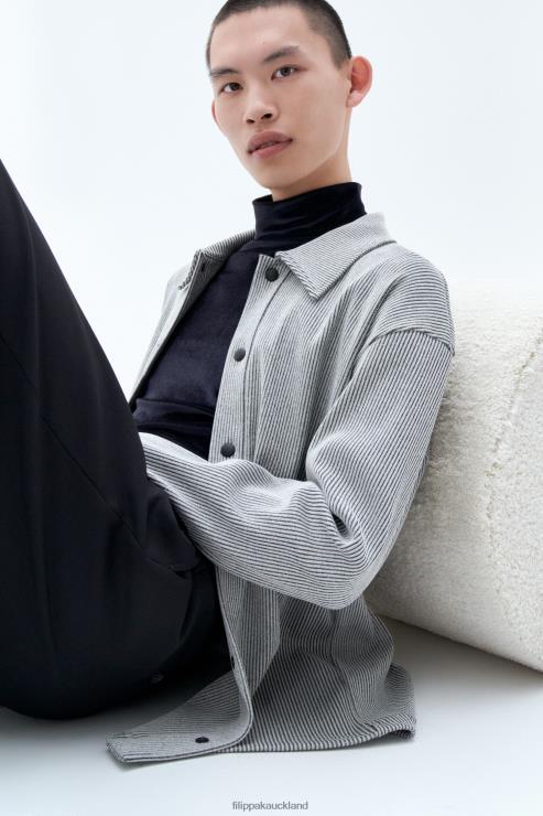 Men Filippa K Pearl Grey/Black Heavy Rib Cardigan Apparel 66L84312