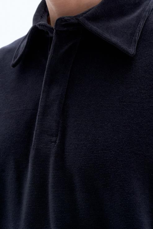 Men Filippa K Black Velour Longsleeve Polo Apparel 66L84322