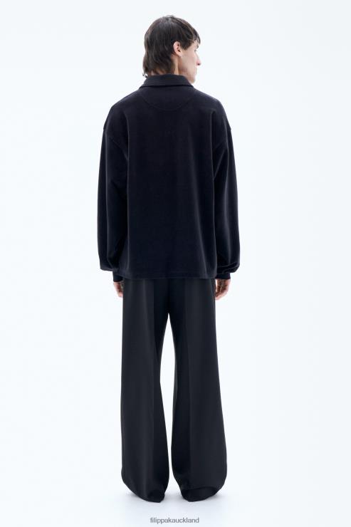 Men Filippa K Black Velour Longsleeve Polo Apparel 66L84322