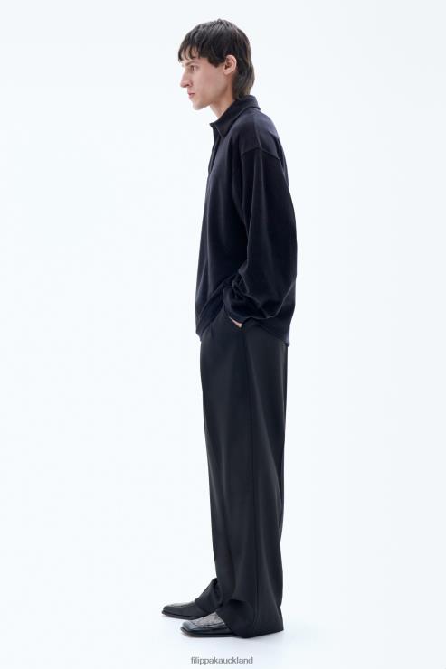 Men Filippa K Black Velour Longsleeve Polo Apparel 66L84322