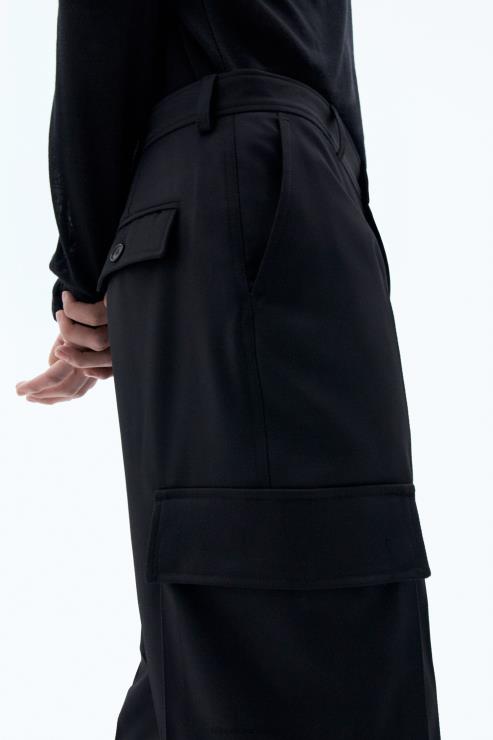 Men Filippa K Black Wool Twill Cargo Pants Apparel 66L84363