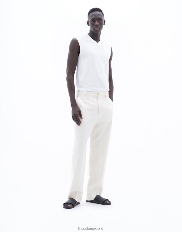 Men Filippa K Bone White Mateo Cotton Linen Trousers Apparel 66L84369