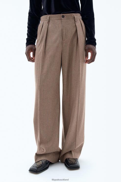 Men Filippa K Sand Beige/Brown Check Wide Check Trousers Apparel 66L84361