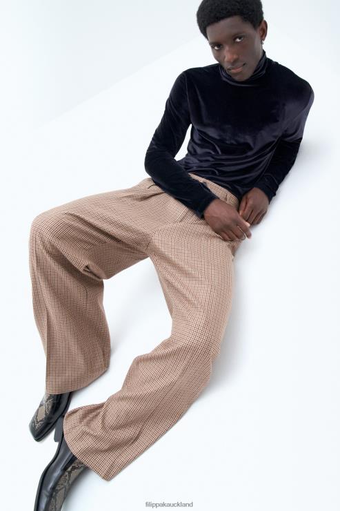 Men Filippa K Sand Beige/Brown Check Wide Check Trousers Apparel 66L84361