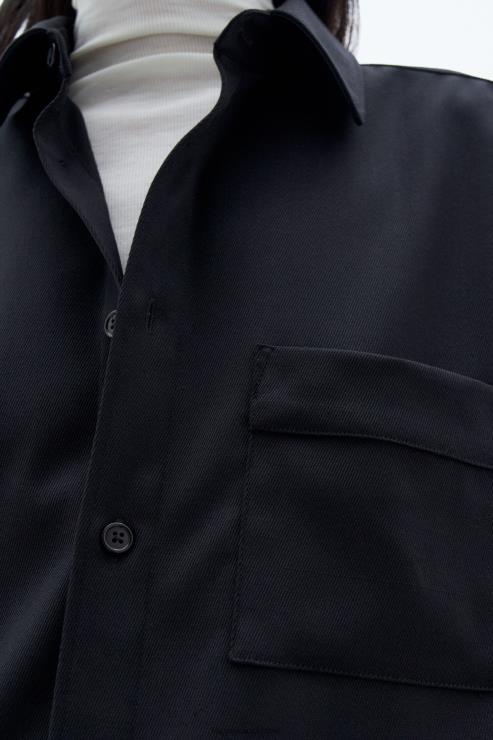 Unisex Filippa K Black Wool Twill Shirt Apparel 66L84192