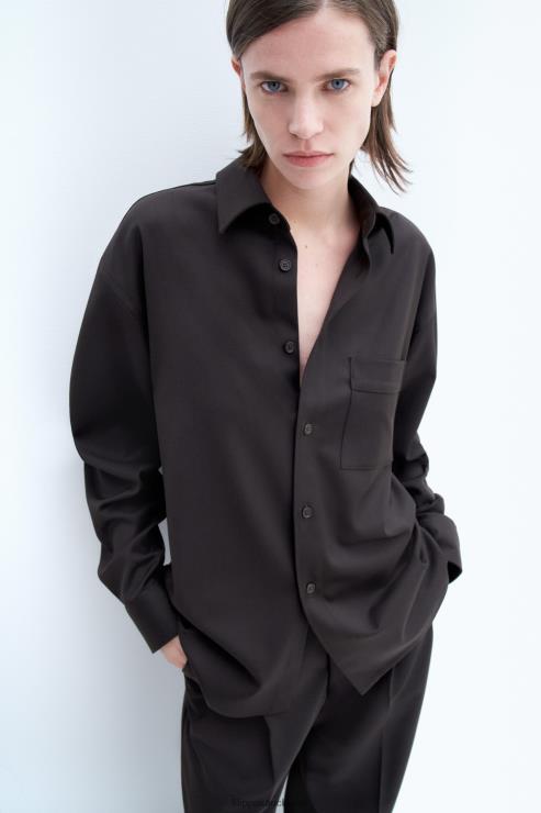 Unisex Filippa K Dark Brown Wool Twill Shirt Apparel 66L84201