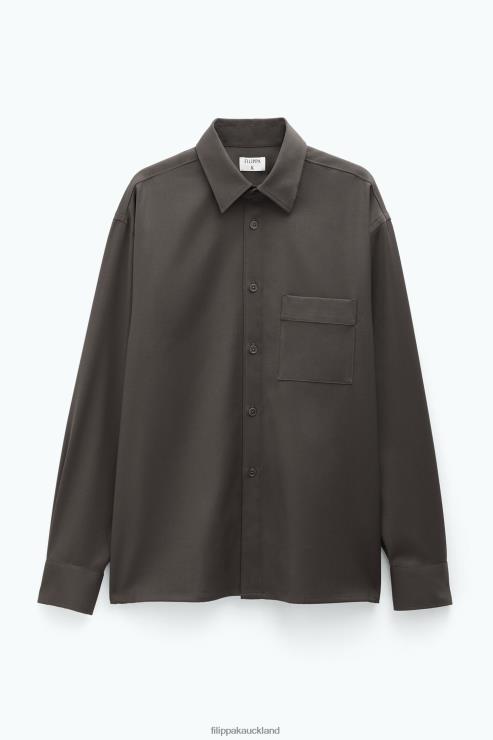 Unisex Filippa K Dark Forest Green Wool Twill Shirt Apparel 66L84202