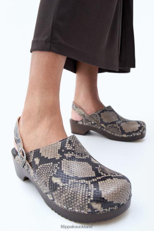 Unisex Filippa K x Swedish Hasbeens Printed Nougat Snake Backstrap Clog Shoes 66L84451