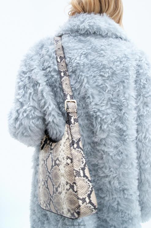 Women Filippa K Printed White Snake Medium Leather Shoulder Bag Accessory 66L84455