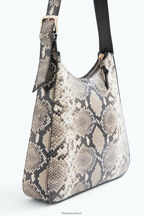 Women Filippa K Printed White Snake Medium Leather Shoulder Bag Accessory 66L84455