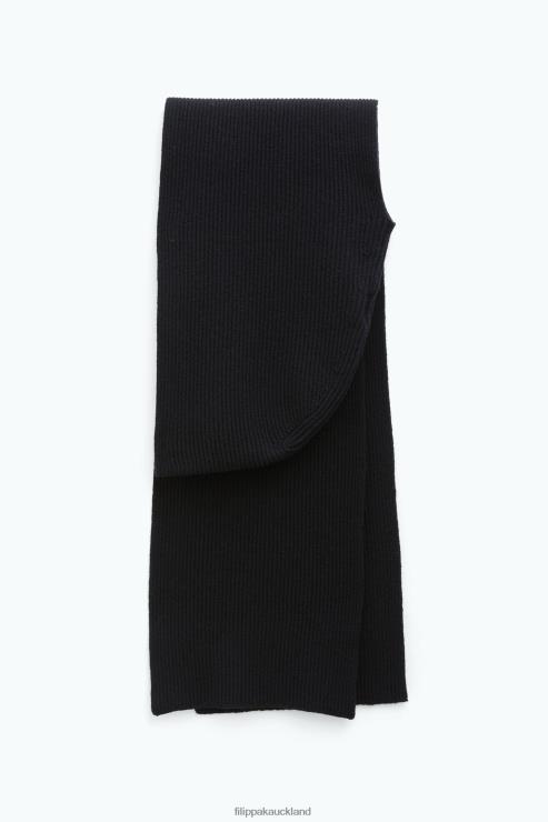 Women Filippa K Black Rib Beanie Scarf Accessory 66L84412