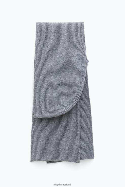 Women Filippa K Grey Melange Rib Beanie Scarf Accessory 66L84411