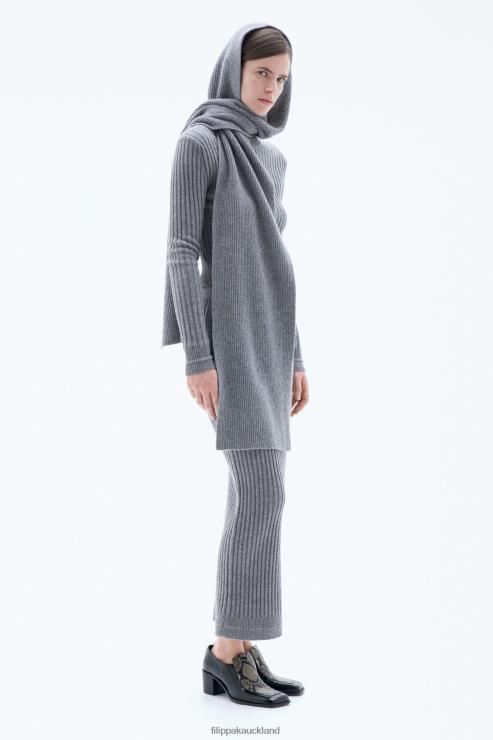 Women Filippa K Grey Melange Rib Beanie Scarf Accessory 66L84411
