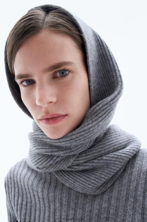 Women Filippa K Grey Melange Rib Beanie Scarf Accessory 66L84411