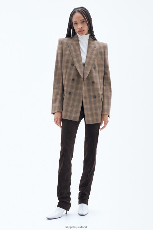 Women Filippa K Brown/Yellow Small check Double Breasted Check Blazer Apparel 66L84185