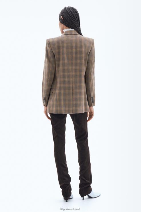 Women Filippa K Brown/Yellow Small check Double Breasted Check Blazer Apparel 66L84185