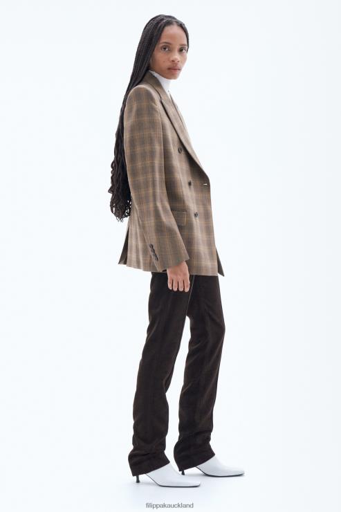 Women Filippa K Brown/Yellow Small check Double Breasted Check Blazer Apparel 66L84185