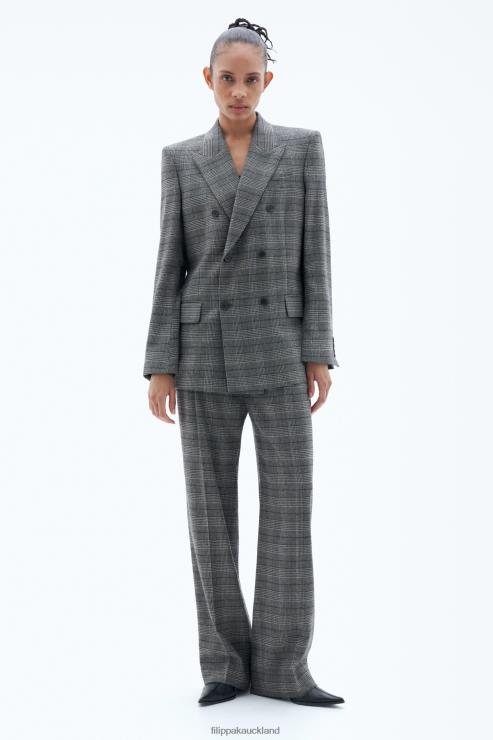Women Filippa K Grey Check Double Breasted Check Blazer Apparel 66L84176