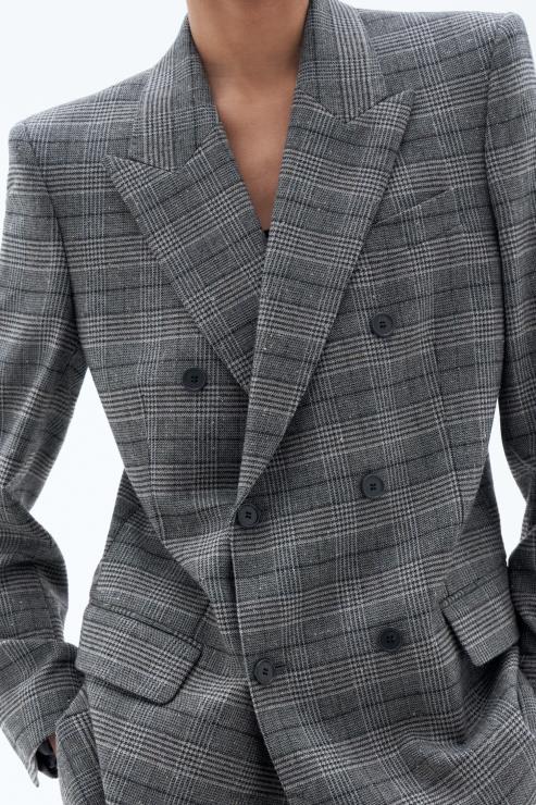 Women Filippa K Grey Check Double Breasted Check Blazer Apparel 66L84176